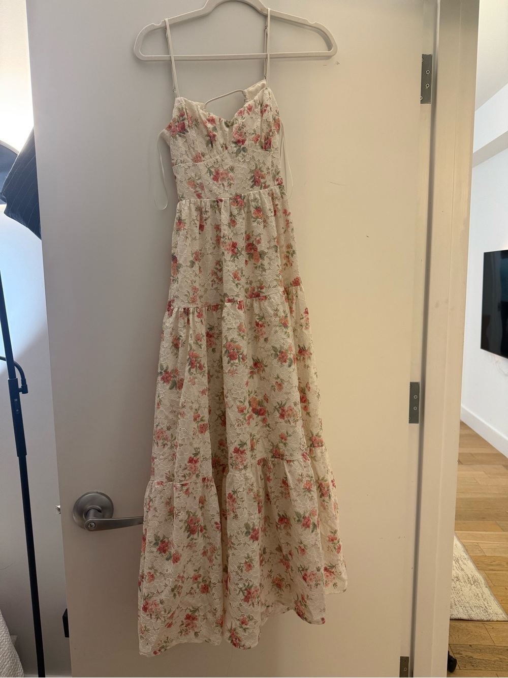 Altar'd State White Maxi Dress with Pink Floral Print
